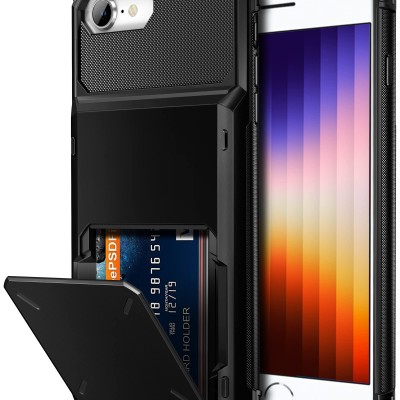 For iPhone SE 3 (2022) SE/8/7 ELEGANT Wallet Case ID Money Holder Case Cover - Black