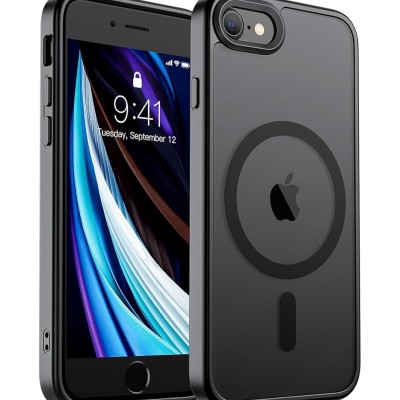 For iPhone SE 3 (2022) SE/8/7 ELITE Camera Push Magnetic Ring Stand Hybrid Case Cover - Black