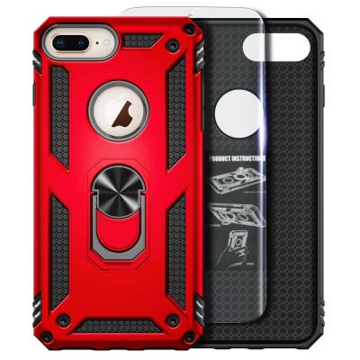 For iPhone SE 3 (2022) SE/8/7 ELITE Camera Push Magnetic Ring Stand Hybrid Case Cover - Red