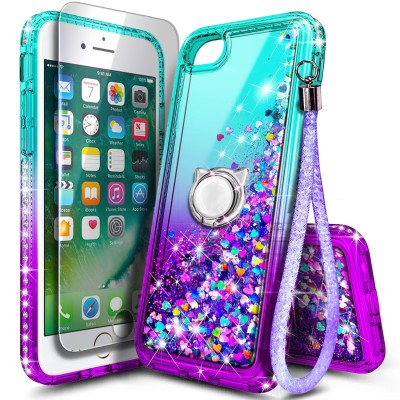 For iPhone SE 3 (2022) SE/8/7 Floral Epoxy Glitter Colorful Frame Hybrid Case Cover - D