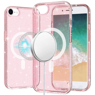 For iPhone SE 3 (2022) SE/8/7 Glitter Ultra Thick 3mm Transparent Hybrid Case Cover - Pink