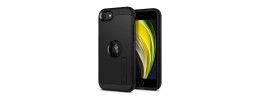 For iPhone SE 3 (2022) SE/8/7 Greatest Clear Acrylic [Magnetic Circle] ShockProof ToughThick Metal Button Hybrid - Black