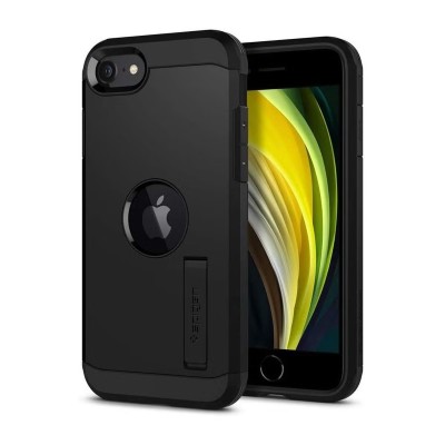 For iPhone SE 3 (2022) SE/8/7 Greatest Clear Acrylic [Magnetic Circle] ShockProof ToughThick Metal Button Hybrid - Black