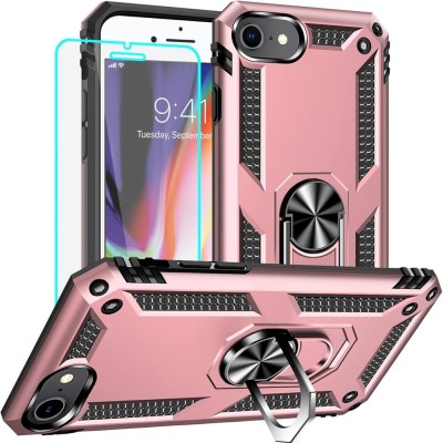 For iPhone SE 3 (2022) SE/8/7 Greatest Clear Acrylic [Magnetic Circle] ShockProof ToughThick Metal Button Hybrid - Light Pink