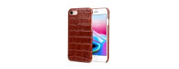 For iPhone SE 3 (2022) SE/8/7 Hard PU Leather Croc Design Hybrid Case Cover - Brown