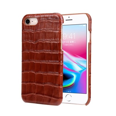 For iPhone SE 3 (2022) SE/8/7 Hard PU Leather Croc Design Hybrid Case Cover - Brown