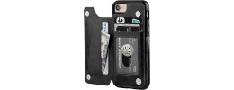 For iPhone SE 3 (2022) SE/8/7 Luxury Side Magnetic Button Card ID Holder PU Leather Case Cover - Black
