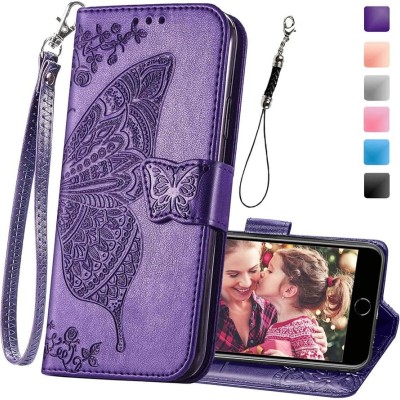 For iPhone SE 3 (2022) SE/8/7 Luxury Side Magnetic Button Card ID Holder PU Leather Case Cover - Light Purple Mandala Flower