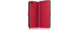 For iPhone SE 3 (2022) SE/8/7 Luxury Side Magnetic Button Card ID Holder PU Leather Case Cover - Red
