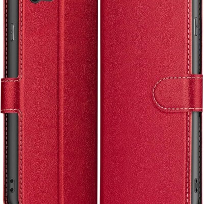 For iPhone SE 3 (2022) SE/8/7 Luxury Side Magnetic Button Card ID Holder PU Leather Case Cover - Red