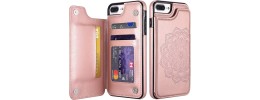 For iPhone SE 3 (2022) SE/8/7 Luxury Side Magnetic Button Card ID Holder PU Leather Case Cover - Rose Gold Mandala Flower