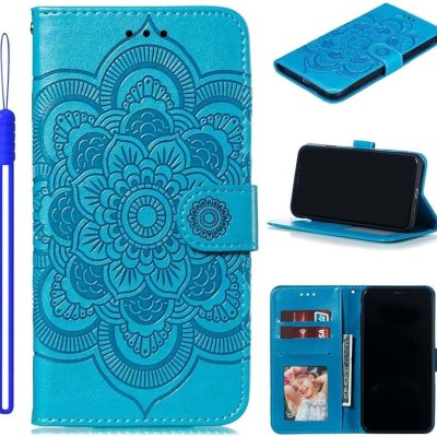 For iPhone SE 3 (2022) SE/8/7 Luxury Side Magnetic Button Card ID Holder PU Leather Case Cover - Teal Butterfly Swirl