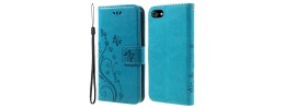 For iPhone SE 3 (2022) SE/8/7 Luxury Side Magnetic Button Card ID Holder PU Leather Case Cover - Teal Mandala Flower