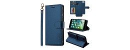 For iPhone SE 3 (2022) SE/8/7 Luxury Vertical Magnetic Button Card ID Holder PU Leather Case Cover - Dark Blue