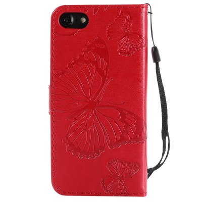 For iPhone SE 3 (2022) SE/8/7 Luxury Vertical Magnetic Button Card ID Holder PU Leather Case Cover - Red