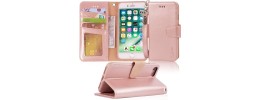 For iPhone SE 3 (2022) SE/8/7 Luxury Vertical Magnetic Button Card ID Holder PU Leather Case Cover - Rose Gold