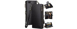 For iPhone SE 3 (2022) SE/8/7 Luxury Wallet Card ID Zipper Money Holder Case Cover - Black