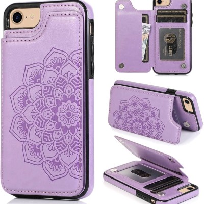 For iPhone SE 3 (2022) SE/8/7 Luxury Wallet Card ID Zipper Money Holder Case Cover - Lavender