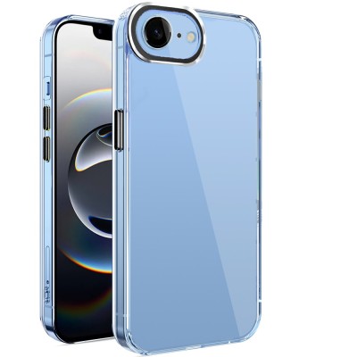 For iPhone SE 3 (2022) SE/8/7 METKASE Magnetic Greatest Clear Acrylic Thick Metal Button Hybrid in Slide-Out Package - Light Blue