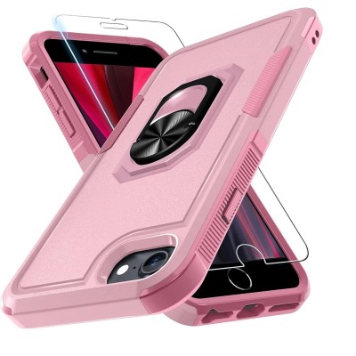 For iPhone SE 3 (2022) SE/8/7 METKASE Magnetic Greatest Clear Acrylic Thick Metal Button Hybrid in Slide-Out Package - Light Pink