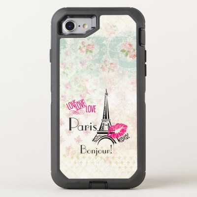 For iPhone SE 3 (2022) SE/8/7 METKASE Premium RANK Design Fused Hybrid in Slide-Out Package - Dark Grunge Eiffel Tower Paris Sakura Flowers