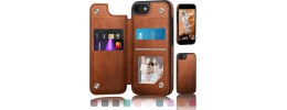 For iPhone SE 3 (2022) SE/8/7 METKASE Wallet PU Vegan Leather ID Card Money Holder with Magnetic Closure in Slide-Out Package - Brown