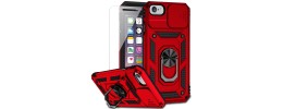 For iPhone SE 3 (2022) SE/8/7 Multi-Functional Card Magnetic Ring Stand Hybrid Camera Case Cover - Red
