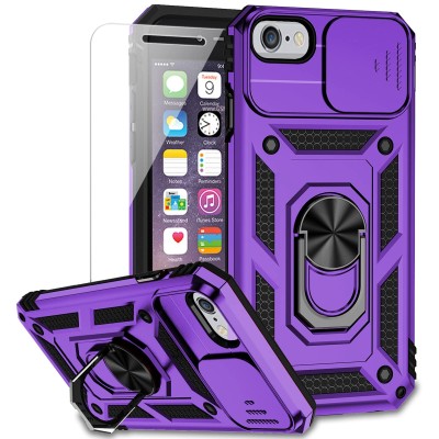 For iPhone SE 3 (2022) SE/8/7 OPTIMUM Magnetic Ring Stand Hybrid Case Cover - Dark Purple