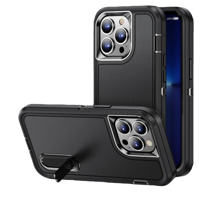 For iPhone SE 3 (2022) SE/8/7 PEAK 3in1 Toughest Hybrid with Stand Cover Case - Black/Black