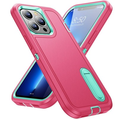 For iPhone SE 3 (2022) SE/8/7 PEAK 3in1 Toughest Hybrid with Stand Cover Case - Teal/Hot Pink