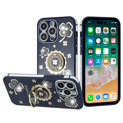 For iPhone SE 3 (2022) SE/8/7 Passion Square Hearts Diamond Glitter Ornaments Engraving Case Cover - Good Luck Floral Purple
