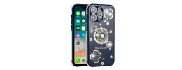 For iPhone SE 3 (2022) SE/8/7 Passion Square Hearts Diamond Glitter Ornaments Engraving Case Cover - Good Luck Floral Teal