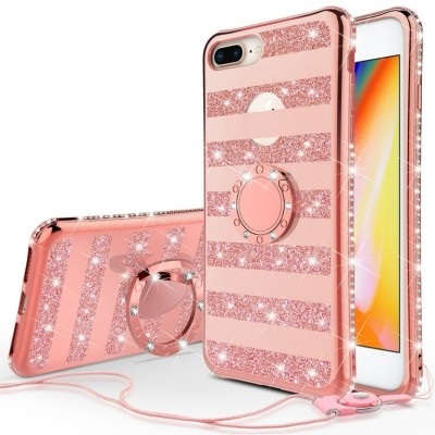 For iPhone SE 3 (2022) SE/8/7 Passion Square Hearts IMD Design with Diamond Ring Stand Case Cover - A