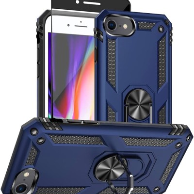 For iPhone SE 3 (2022) SE/8/7 Passion Square Hearts Smiling Diamond Ring Stand Case Cover - Blue