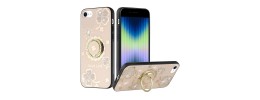 For iPhone SE 3 (2022) SE/8/7 Passion Square Hearts Smiling Diamond Ring Stand Case Cover - Gold