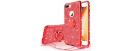 For iPhone SE 3 (2022) SE/8/7 Passion Square Hearts Smiling Diamond Ring Stand Case Cover - Red