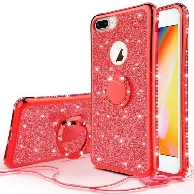 For iPhone SE 3 (2022) SE/8/7 Passion Square Hearts Smiling Diamond Ring Stand Case Cover - Red