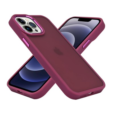 For iPhone SE 3 (2022) SE/8/7 Polished Oil Thick Acrylic Metal Button Hybrid Case Cover - Burgundy