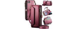 For iPhone SE 3 (2022) SE/8/7 Premium Wallet MultiCard Holder Money Zipper With Magnetic Flap - Red