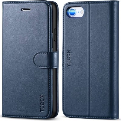 For iPhone SE 3 (2022) SE/8/7 Retro Wallet Card Holder Case Cover - Dark Blue