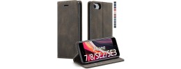 For iPhone SE 3 (2022) SE/8/7 Retro Wallet Card Holder Case Cover - Gray