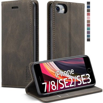For iPhone SE 3 (2022) SE/8/7 Retro Wallet Card Holder Case Cover - Gray