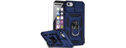 For iPhone SE 3 (2022) SE/8/7 Ring Magnetic Kickstand Hybrid Case Cover - Blue