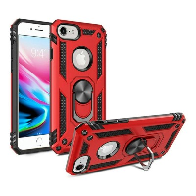 For iPhone SE 3 (2022) SE/8/7 Ring Magnetic Kickstand Hybrid Case Cover - Red