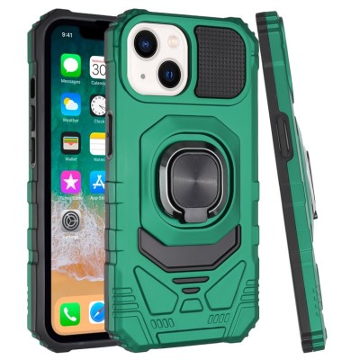 For iPhone SE 3 (2022) SE/8/7 Robotic Hybrid with Magnetic Ring Stand Case Cover - Midnight Green