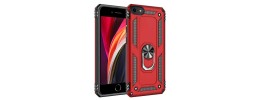 For iPhone SE 3 (2022) SE/8/7 Robotic Hybrid with Magnetic Ring Stand Case Cover - Red