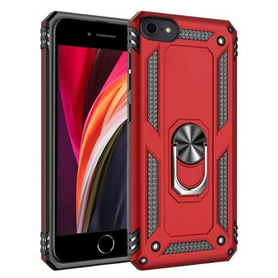 For iPhone SE 3 (2022) SE/8/7 Robotic Hybrid with Magnetic Ring Stand Case Cover - Red