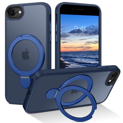 For iPhone SE 3 (2022) SE/8/7 Robust Magnetic Kickstand Hybrid Case Cover - Blue