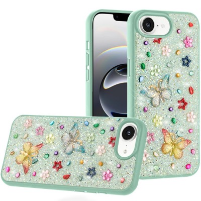 For iPhone SE 3 (2022) SE/8/7 SPLENDID Glitter Butterfly Design TPU Case Cover - Midnight Green