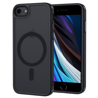 For iPhone SE 3 (2022) SE/8/7 SQUARE Hearts Passion [Magnetic Circle] Design Ornaments Chrome Hybrid - Black